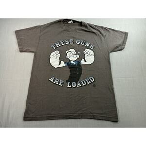 Vintage Popeye These Guns Are Loaded Graphic T-Shirt Mens Medium Gray